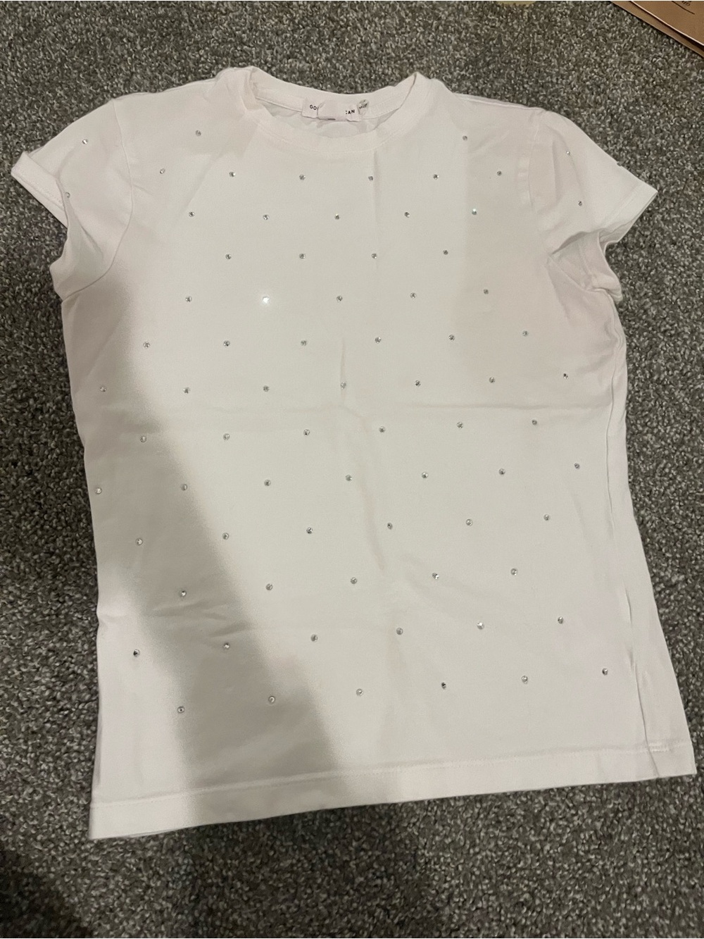 Good American White Short Sleeve Tee with Scattered Rhinestones